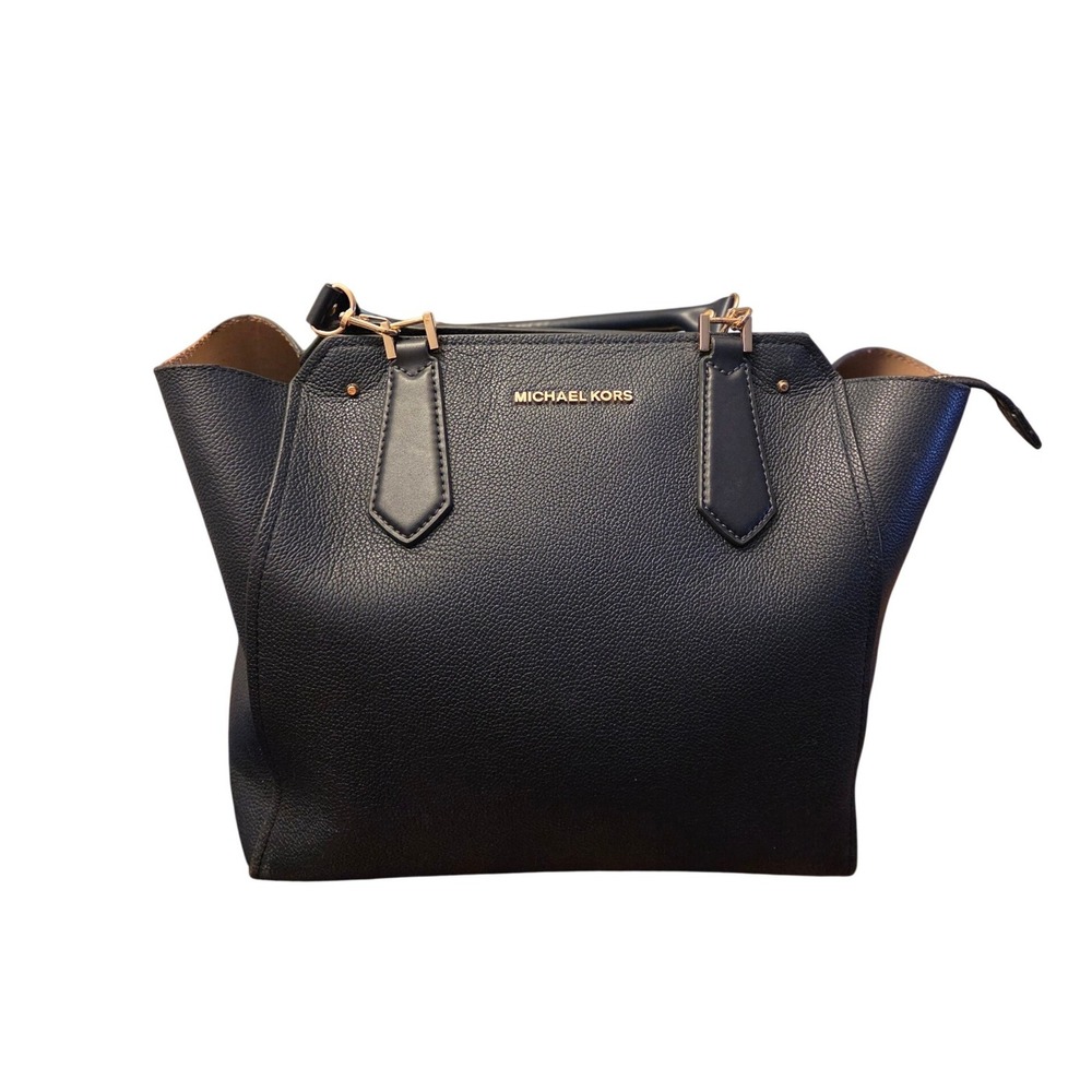 Michael Kors Navy Blue Pebbled Leather Satchel Gold Tone Hardware Handbag